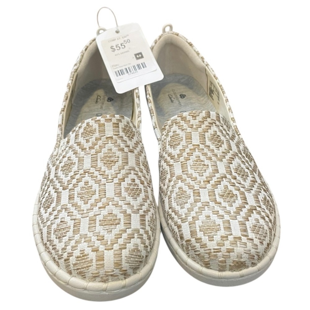 Clarks Cloudsteppers Slip On Flats‎ Women Natural Geometric Pattern Size 6